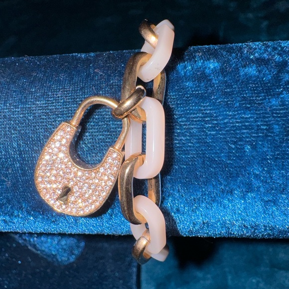 2 Michael Kors bracelet set rose pink and yellow gold tone bangle and Cuban link - Picture 8 of 12